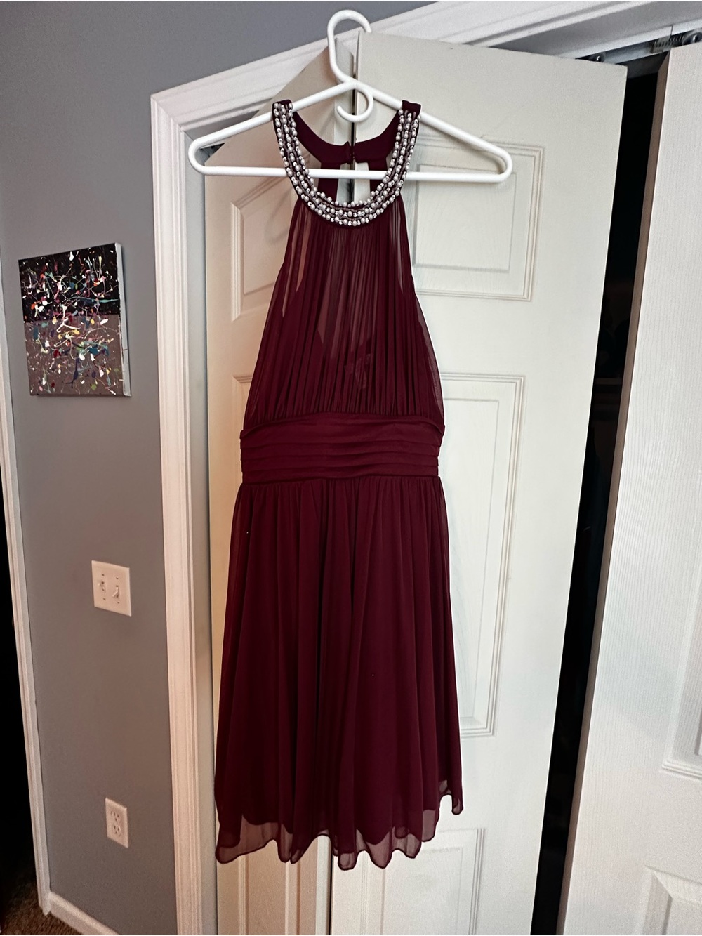 Speechless Burgundy Halter Midi Dress with Beaded Neckline